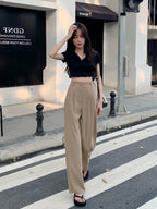New High Waist Drooping Straight Pear Shapes Pants Khaki - D&A