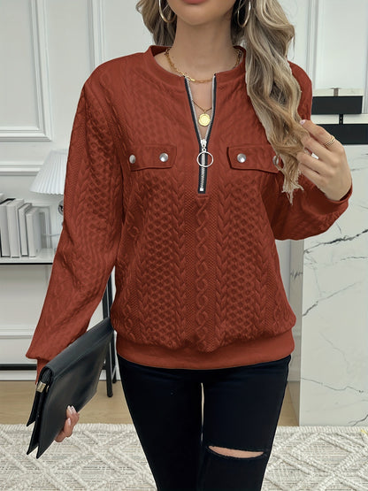 Short Women's Clothing With Zipper Sweater Long Sleeve 8806 Brick Red 1 - D&A