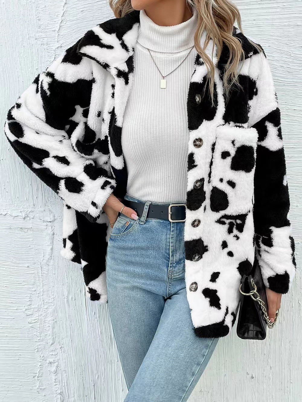 Leisure Button Double-sided Plush Jacket For Women - D&A
