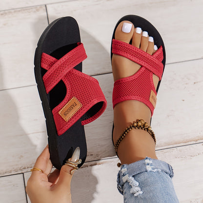 Summer Outdoor Women's Breathable Mesh Slippers BrightRed - D&A
