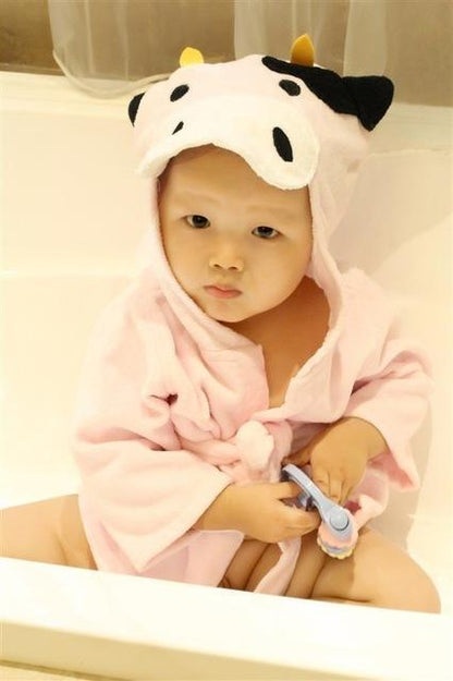 Cartoon Cute Animal Modeling Baby Bath Towels Baby Bathrobes Cotton Children's Bathrobes Baby Hooded Pink cow One size - D&A