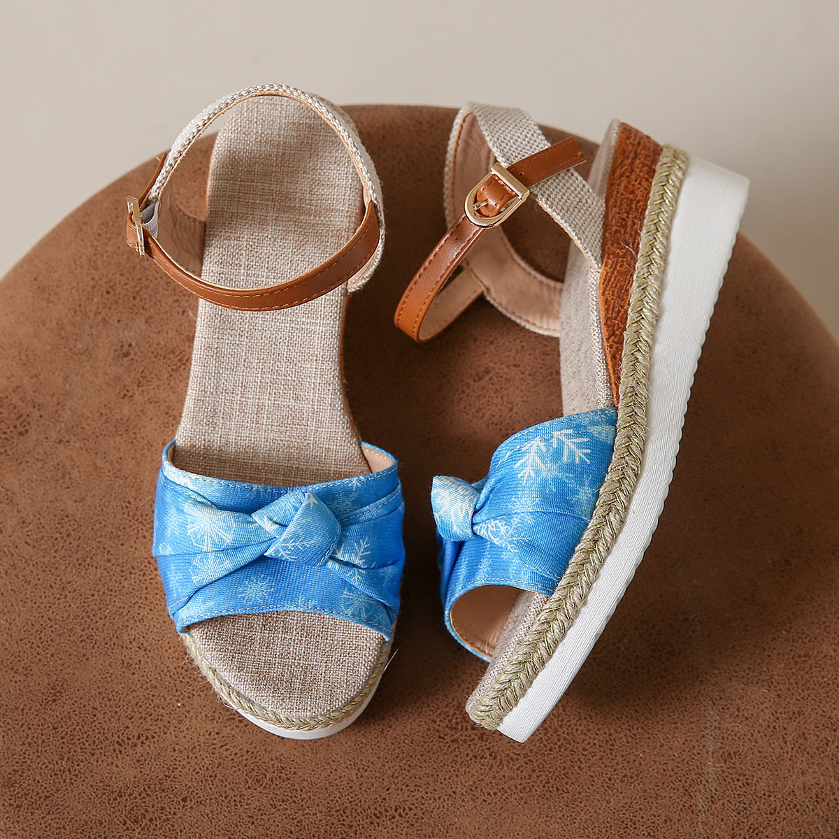 Bowknot Fashion Sandals Fish Mouth Buckle Rope Bottom Sky Blue - D&A