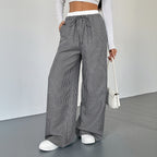 Women's Stitching Striped Casual Trousers Black - D&A