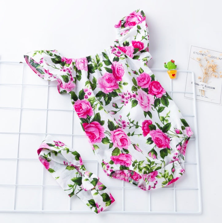 Children's wear, baby, cotton, baby, baby print, small flying sleeves, romper - D&A