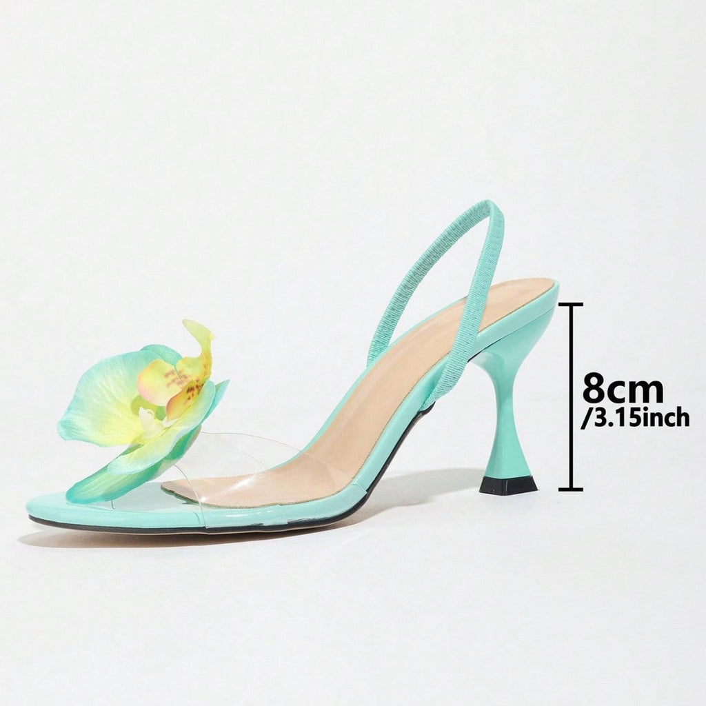 Women's Round Toe Three-dimensional Flower Back Strap Stiletto Heel Sandals - D&A