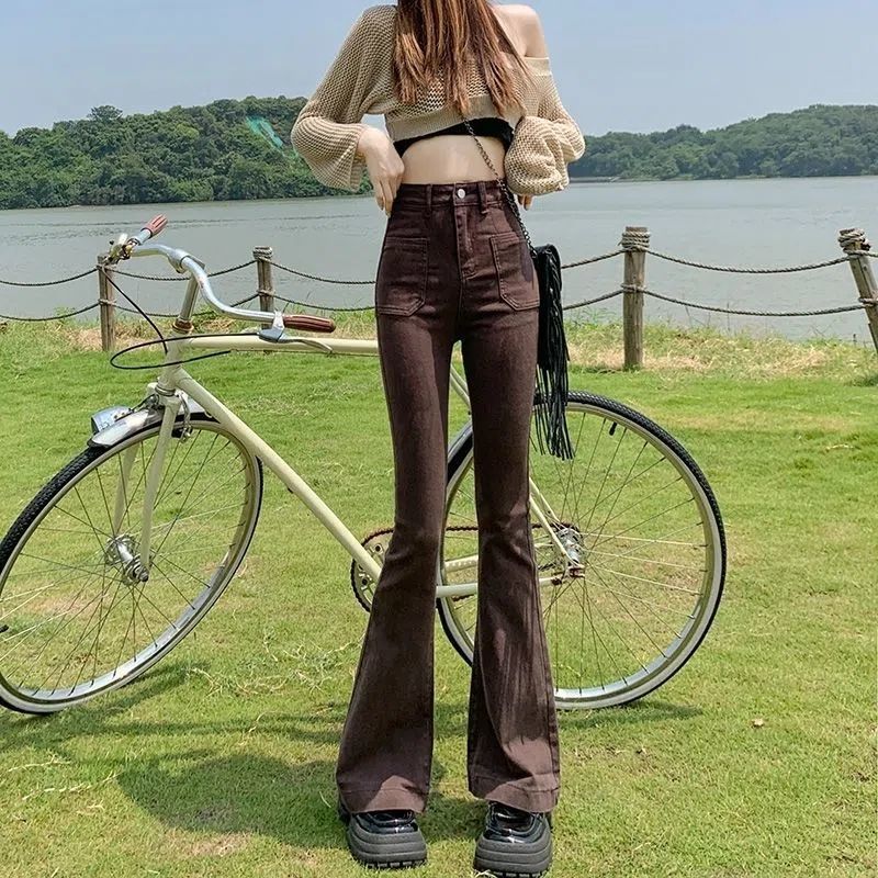 Stretchy High Waist Slimming Design Sense High Street Bell-bottom Pants Tide - D&A
