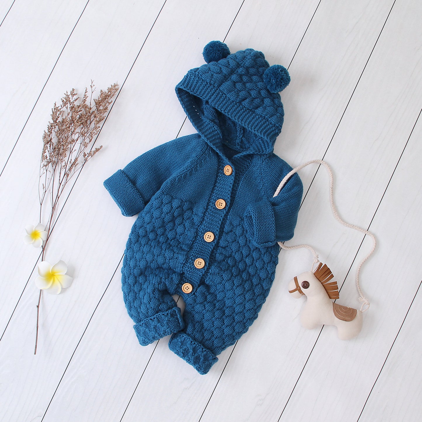 Hooded knitted jumpsuit Blue - D&A