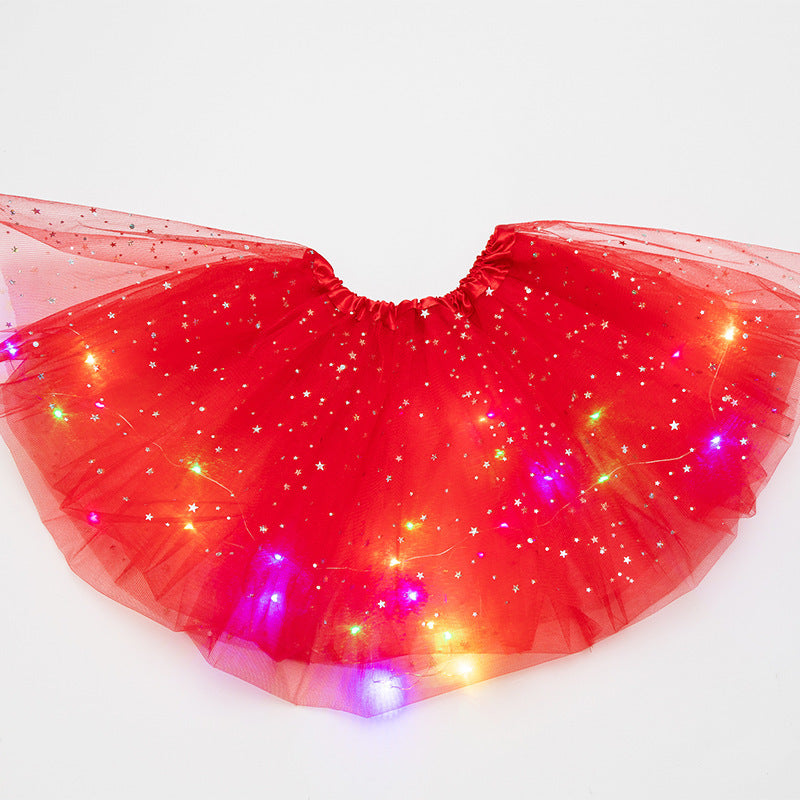 Magical & Luminous LED Princess Halloween Tutu Skirt Sequins Shiny Skirt Red - D&A