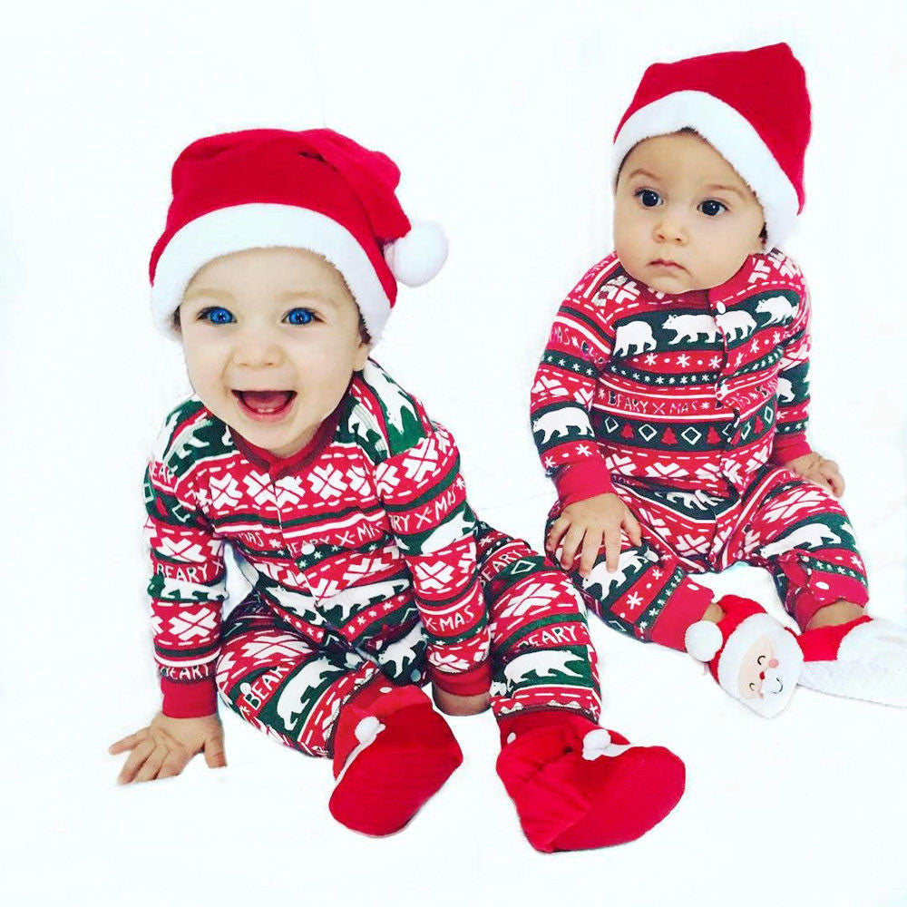 Infant Baby Boys Girls Christmas Santa XMAS Letter Plaid Romper Jumpsuit Outfits baby clothes winter clothe - D&A