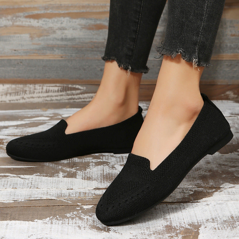 Fly Woven Mesh Low-cut Slip-on Lazy Flat Women's Casual Shoes Black - D&A
