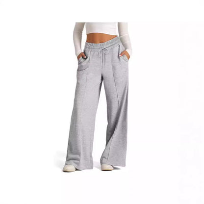 Women's Lace-up Solid Color Waist Tight Fashion Wide-leg Casual Pants - D&A