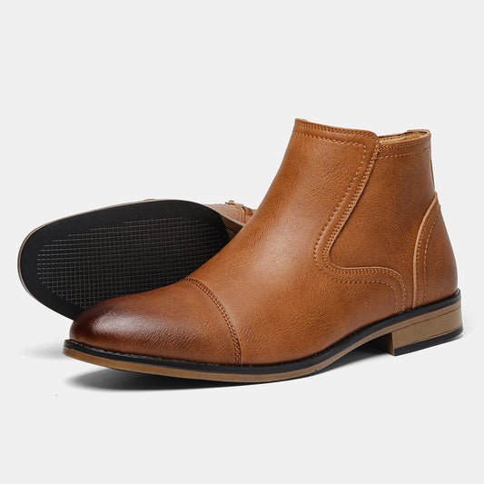 Plus Size Men's Chelsea Boots Inside Zipper Leather Boots - D&A