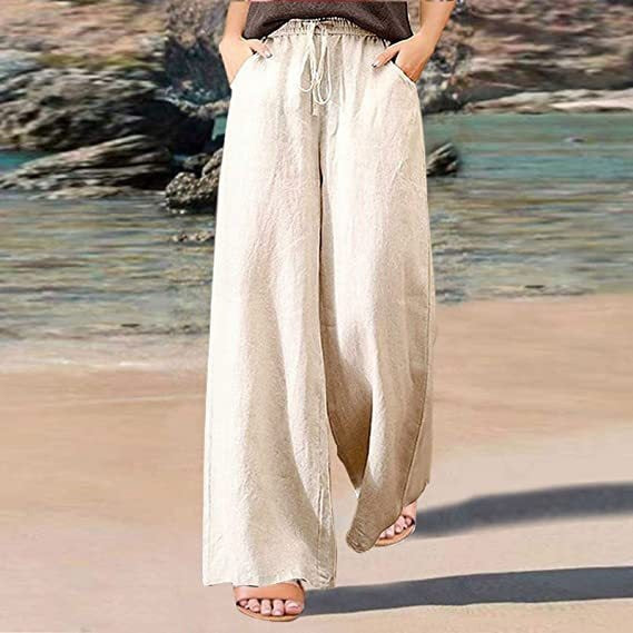Loose Cotton And Linen Wide Leg Pants Apricot - D&A