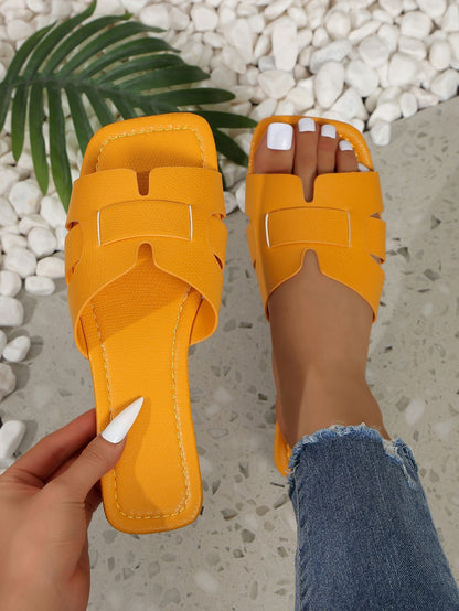 Solid Color Lightweight Flat Slippers Women's Outdoor Beach Sandals Yellow - D&A