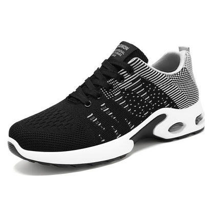 Men's Flyknit Mesh Breathable Casual Soft Sole Sneakers B9312 Black And Gray - D&A