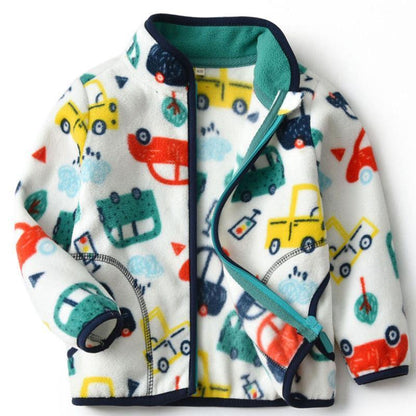 Thick Fur Printed Coats Kids Zipper Car2 - D&A