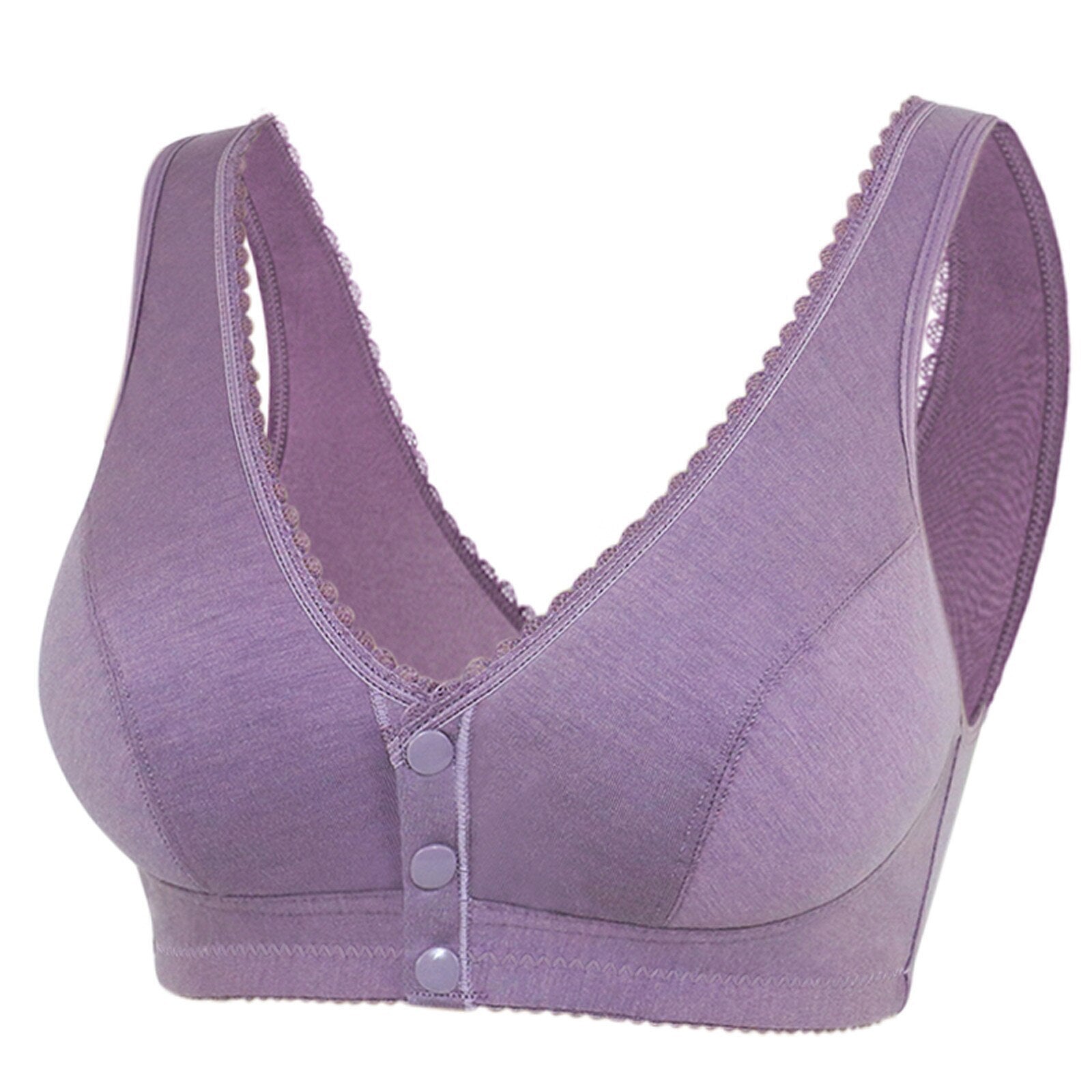Cotton front button bra without steel ring beautiful back bra Purple - D&A