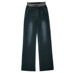 Plus Size High Waist Straight Drooping Pants Jeans Mop Pants Bell-bottom Pants - D&A