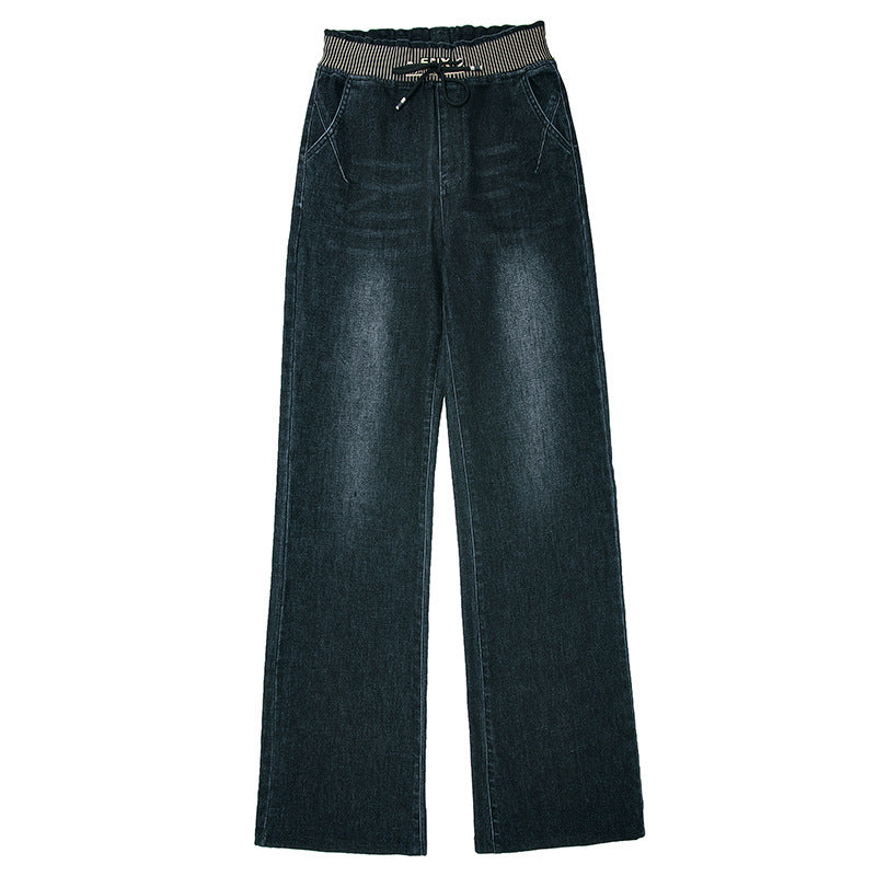 Plus Size High Waist Straight Drooping Pants Jeans Mop Pants Bell-bottom Pants - D&A