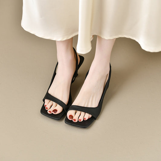 Summer New French Style Square Toe Large Size Sandals Stiletto Sandals - D&A