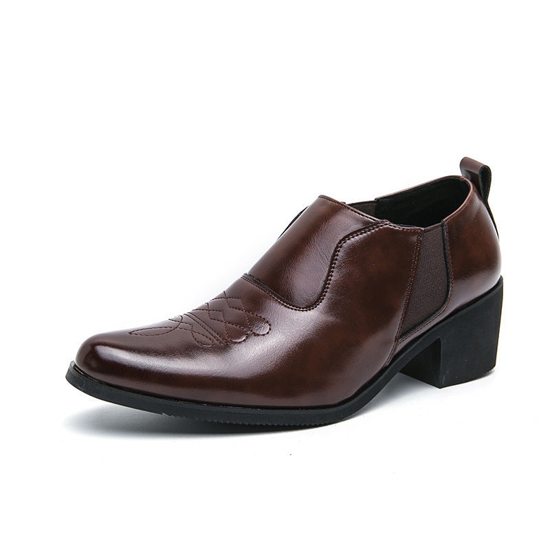 Fashion Men's Business Formal Platform Height Increasing Leather Shoes Brown - D&A