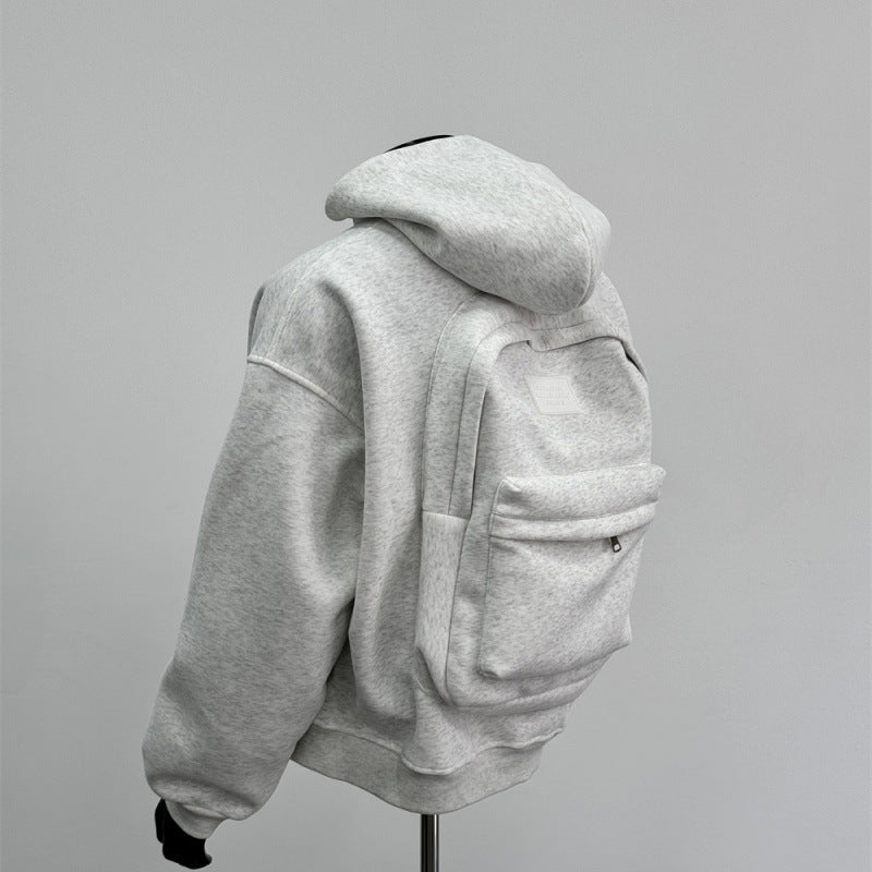 Back Schoolbag Design Men's Coat Flower Gray - D&A