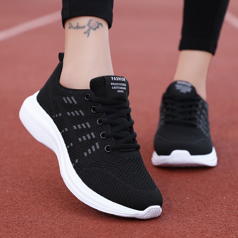 Women's Mesh Breathable Soft Bottom Non-slip Sneaker Black - D&A