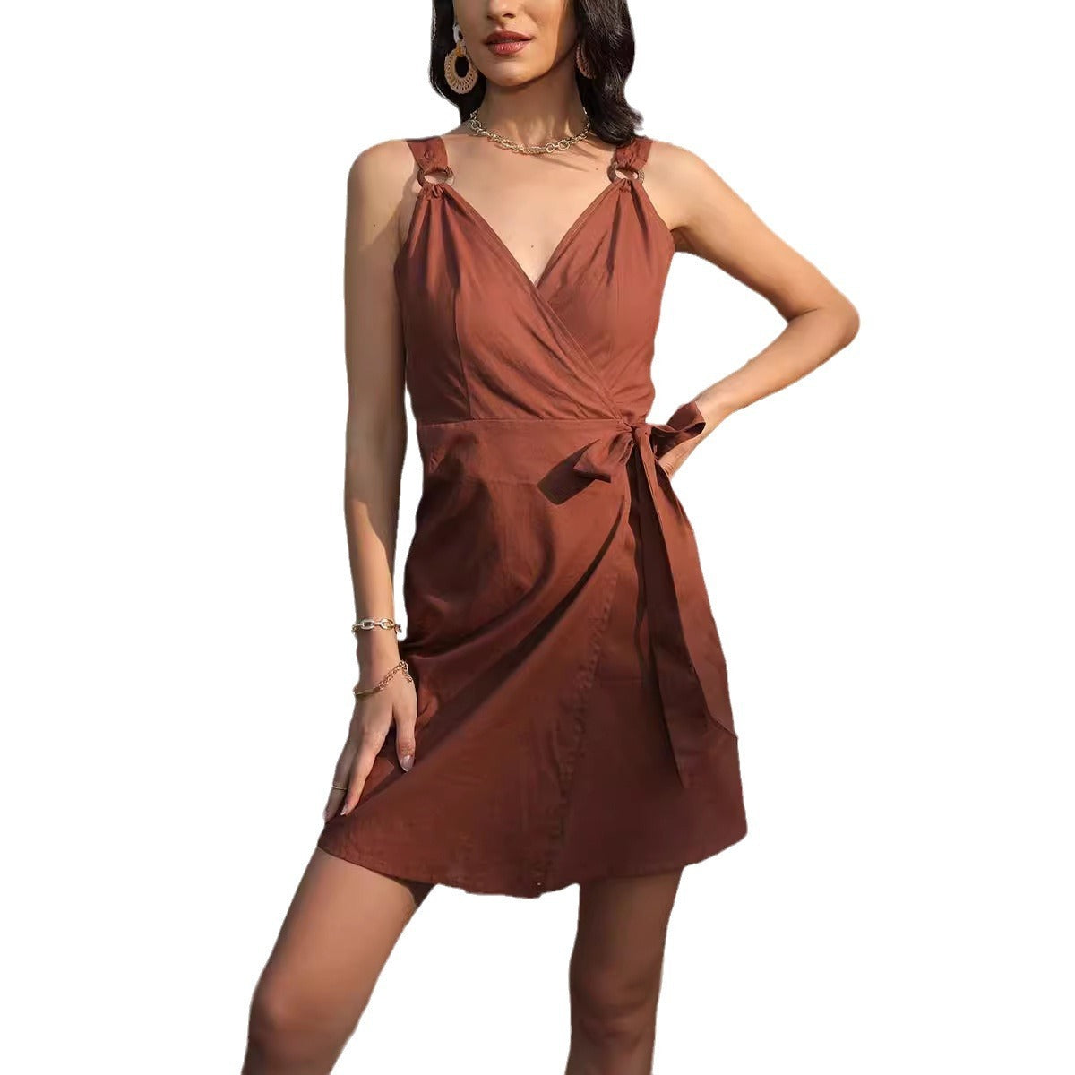 Pleated Sling Waist Belt Dress Women - D&A