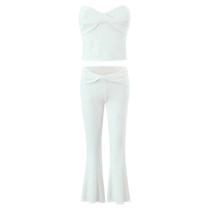 European And American Style Women's Fashion Sexy Casual Twist Tube Top Beautiful Back Tank-top Bell-bottom Pants - D&A