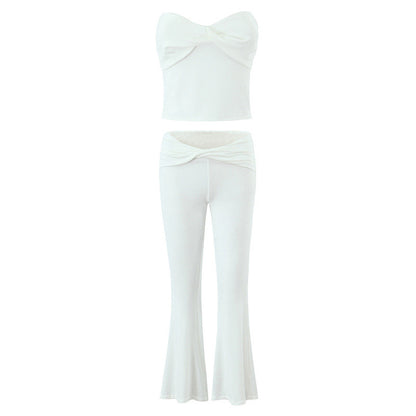 European And American Style Women's Fashion Sexy Casual Twist Tube Top Beautiful Back Tank-top Bell-bottom Pants - D&A