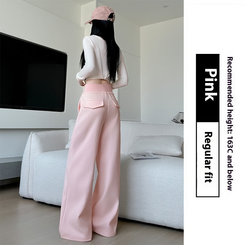Loose Drooping Straight-leg Pants Sweatpants High Waist Slimming American Wide Leg Pants Pink Conventional - D&A