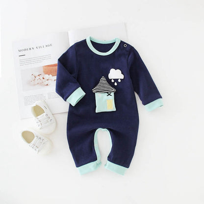 Baby one-piece romper cotton baby Blue house - D&A