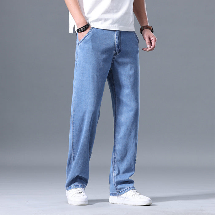 Lyocell Jeans Men's Loose Straight Casual Light Blue - D&A