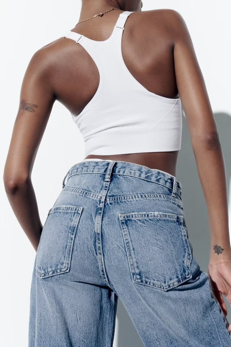 Spring And Summer Women's Perforated Hole Decoration High Waist Wide Leg Jeans - D&A