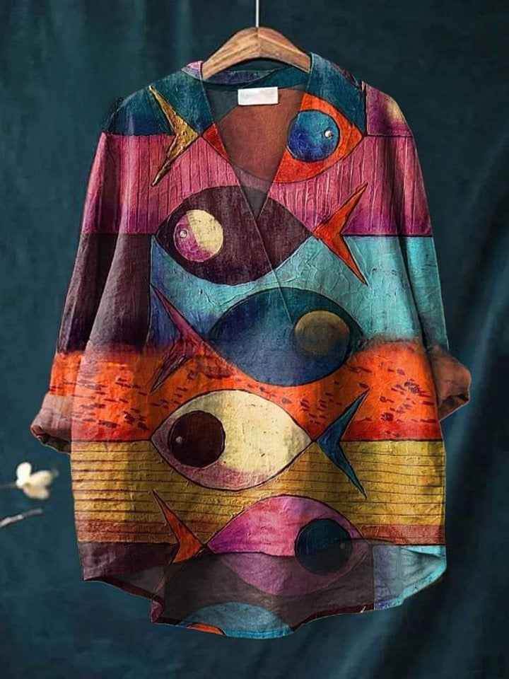 Fashion Digital Printing Large Wide V-neck Top