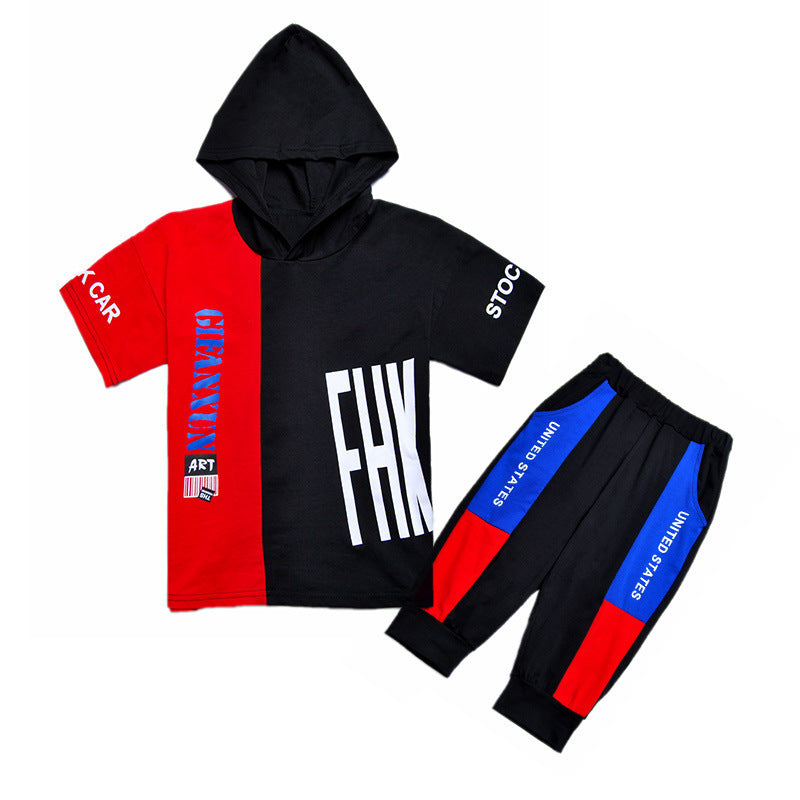 Children's clothing summer new boy short-sleeved suit in the big boy summer Korean version of the boy stitching sportswear tide - D&A