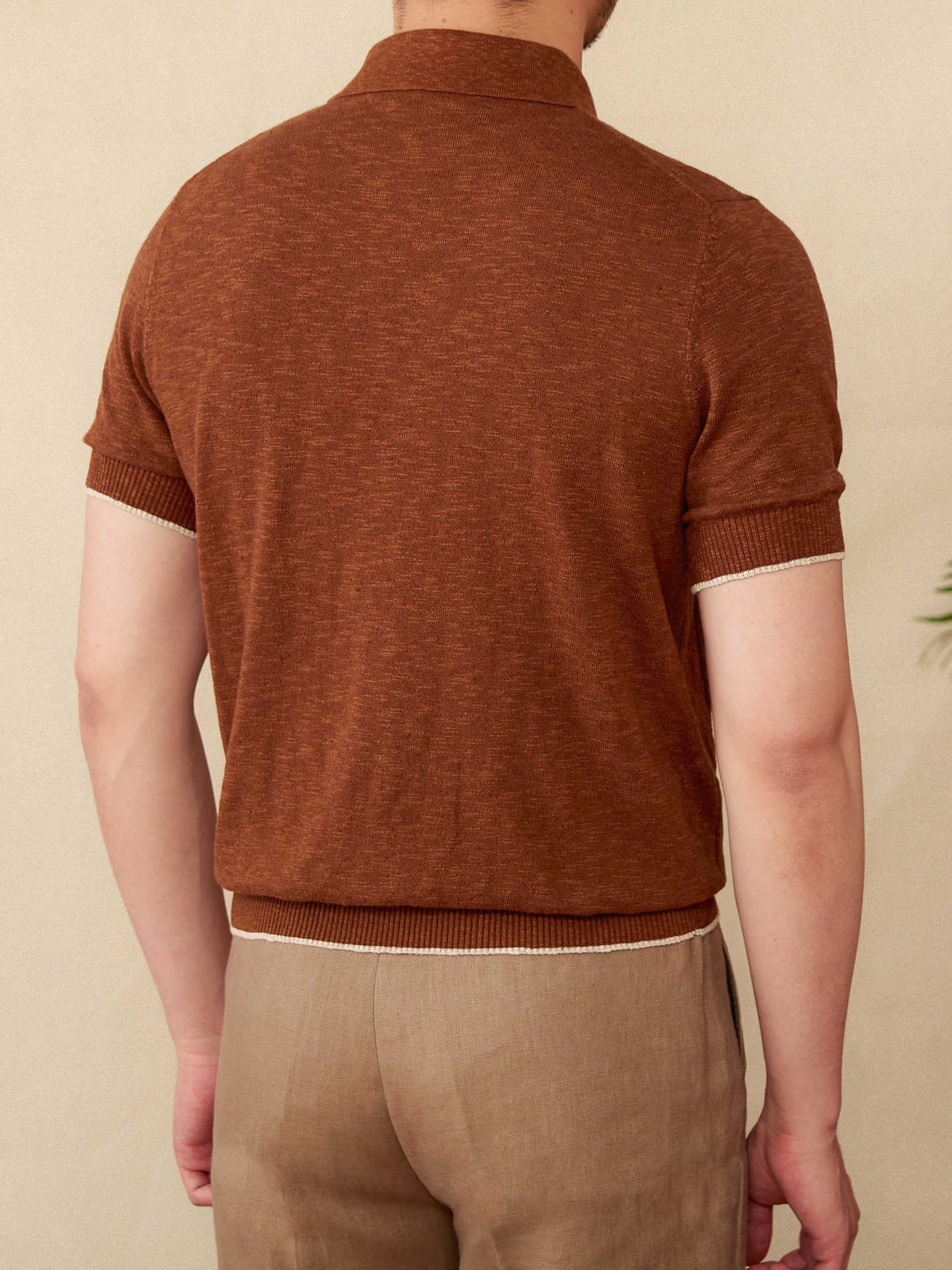Linen Cotton Blended Men's Lapel Knitted Polo Shirt - D&A