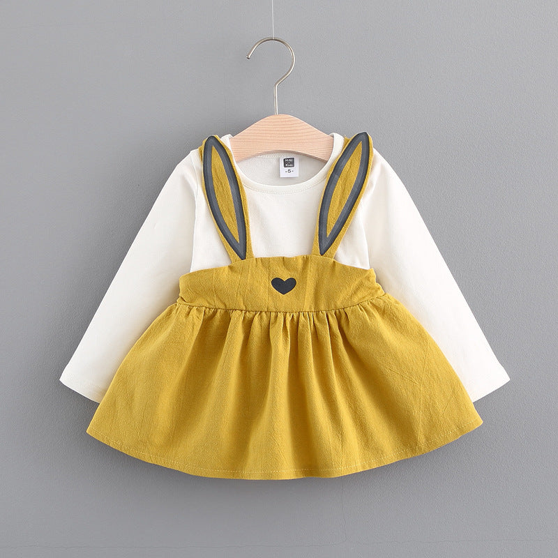 2021 autumn new Korean children's clothing, girls cute rabbit dress, baby baby princess dress 916 yellow - D&A