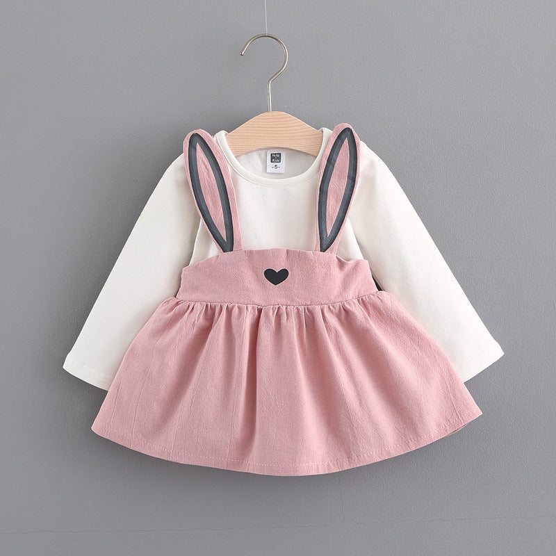 2021 autumn new Korean children's clothing, girls cute rabbit dress, baby baby princess dress 916 pink - D&A