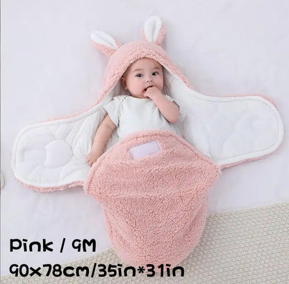 Super Soft Baby Sleeping Bag Fluffy Fleece Newborn Blanket Swaddle Blankets, Unisex Baby Wrap For Newborn Baby Boys Girls With Head-Protecting & Head-Supporting Function, Wearable Swaddle Sleep Sack Pink 9M - D&A