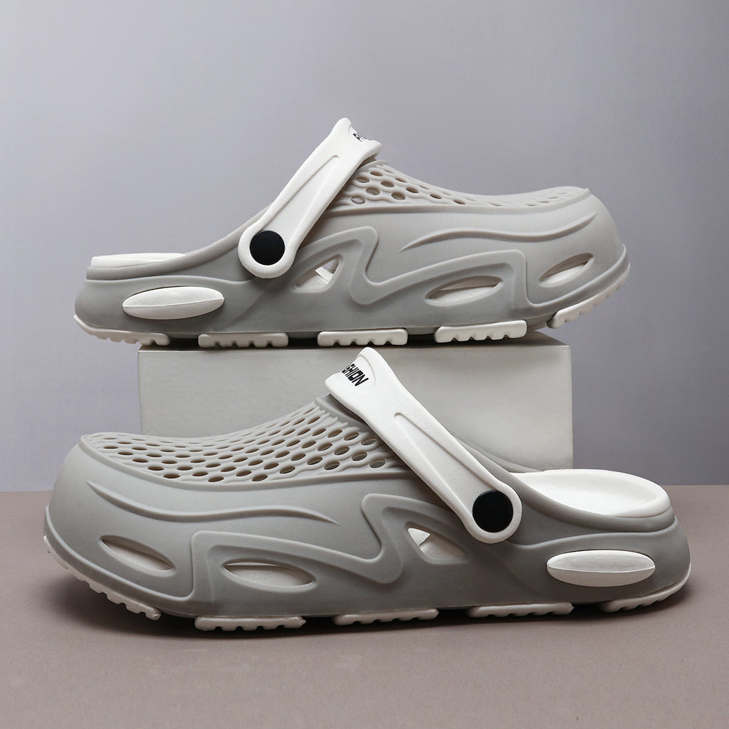 Men's Summer Closed Toe Non-slip Breathable Beach Slippers Gray - D&A