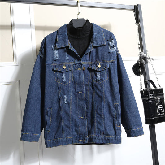 Worn Loose Denim Jacket Women's Long Sleeves - D&A