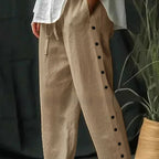 Lace-up Slim Breasted Pocket Pure Cotton Casual Pants - D&A
