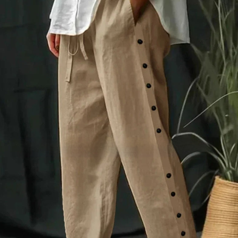 Lace-up Slim Breasted Pocket Pure Cotton Casual Pants - D&A