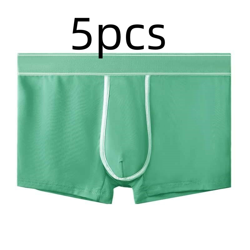 Men's Ice Silk Antibacterial Ultra Thin Sexy Transparent Boys Sports Underwear Medium Green 5pcs - D&A