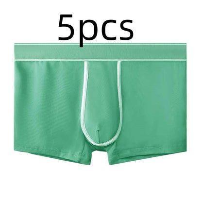 Men's Ice Silk Antibacterial Ultra Thin Sexy Transparent Boys Sports Underwear Medium Green 5pcs - D&A