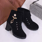 Plus Size Martin Boots Rhinestone High-heeled Cotton Boots - D&A