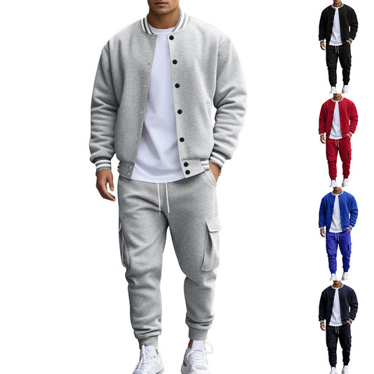 Stand Collar Baseball Uniform Trousers Fleece-lined Casual Coat Sports Suit - D&A