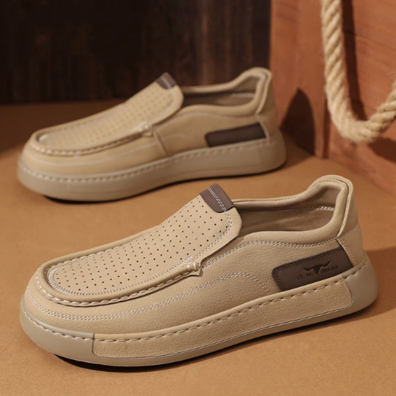Breathable Hollow Leather Shoes Slip-on Men's Summer Business Casual Shoes - D&A