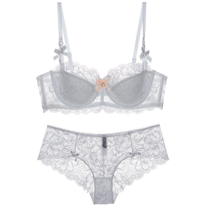 Lace Thin Cotton Underwear Women Set White - D&A